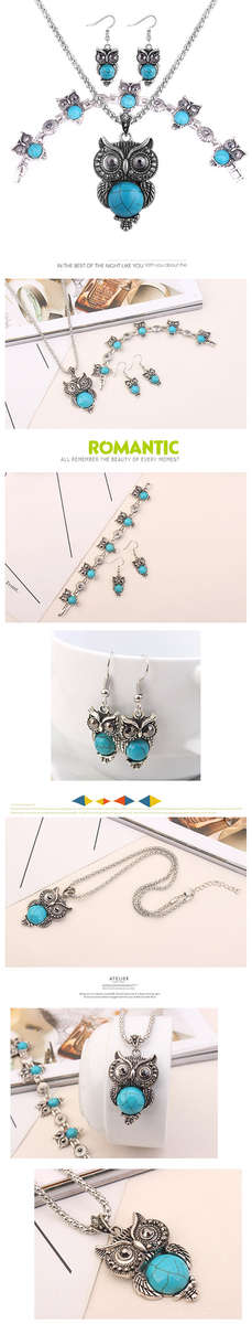 Beautiful owl tibetan silver turquoise 4 piece set