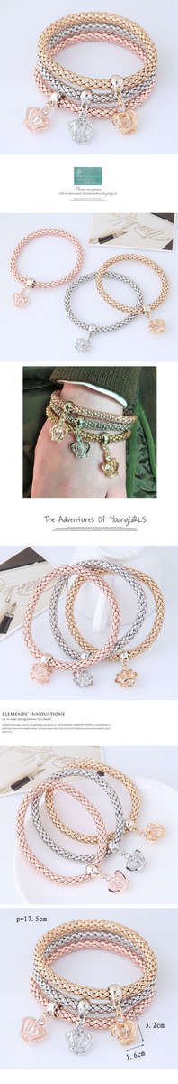 Three piece set bracelet.. gold, rose, white plated..