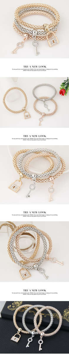 Three piece set bracelet.. gold, rose, white plated..