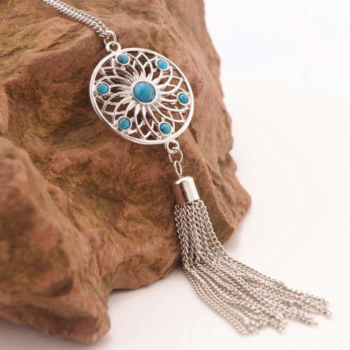 Elegant dream catcher silver and turquoise  pendant and chain