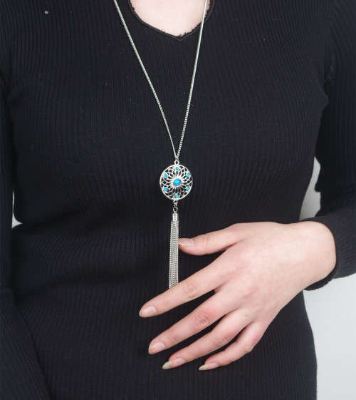 Elegant dream catcher silver and turquoise  pendant and chain