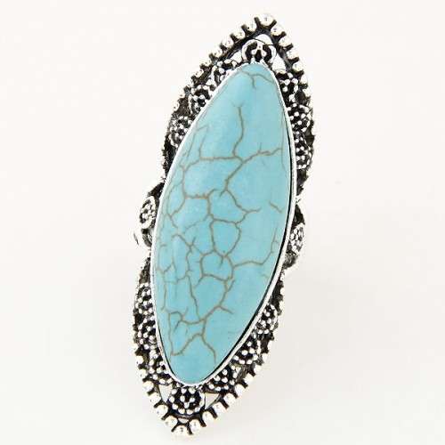 Tibetan silver oval ring with turquoise stone...