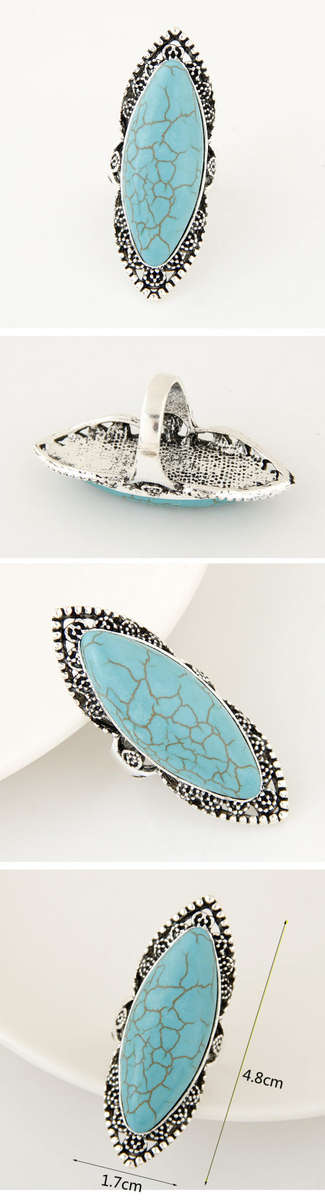 Tibetan silver oval ring with turquoise stone...