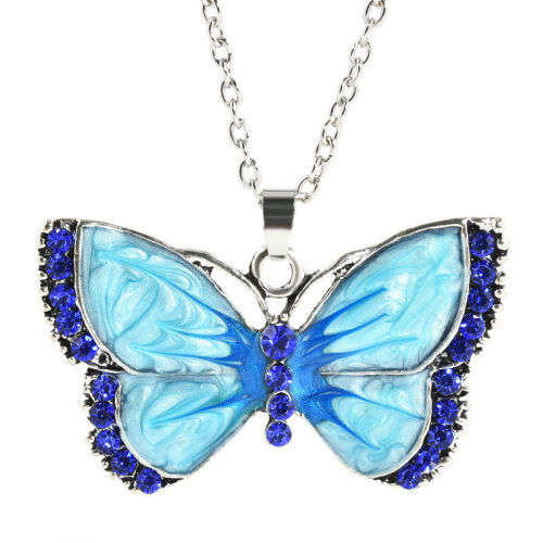Charming Butterfly crystal pendants with free chain! Various colors available LOWEST SHIPPING