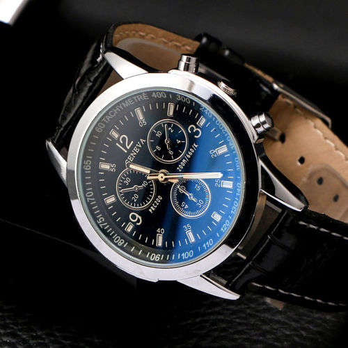 Leather and stainless steel Business watch