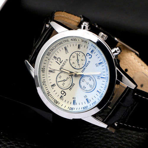 Leather and stainless steel Business watch