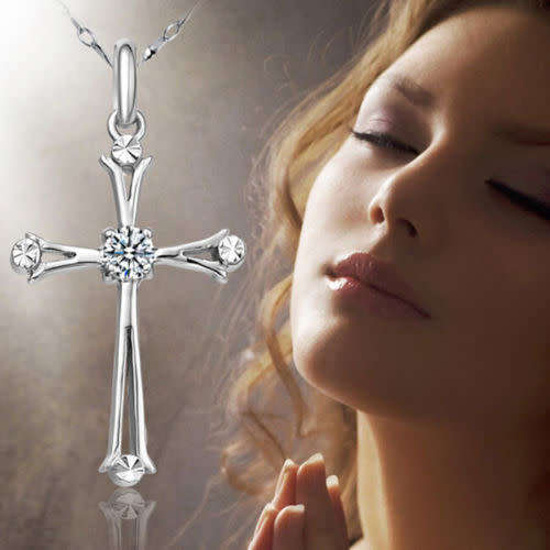Cubic Zircon cross pendant and chain..LOWEST SHIPPING