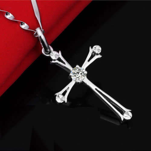 Cubic Zircon cross pendant and chain..LOWEST SHIPPING