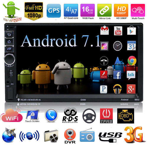 Android 7.1 Double 2Din Car Stereo Radio GPS Wifi 3G Touch screen 1GB RAM 16G