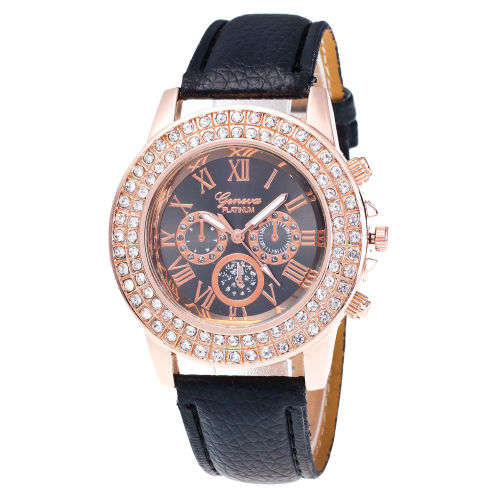 Stunning ladies Geneva crystal embedded watch analog