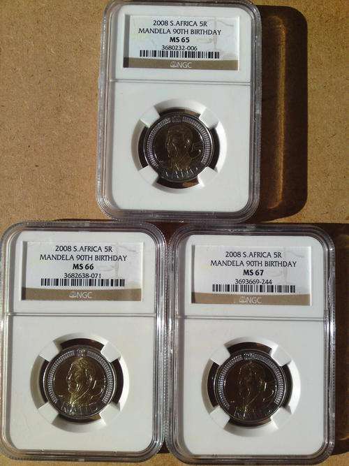 2008 Mandela Birthday 3 coin set. NGC graded. Bid per coin to take all