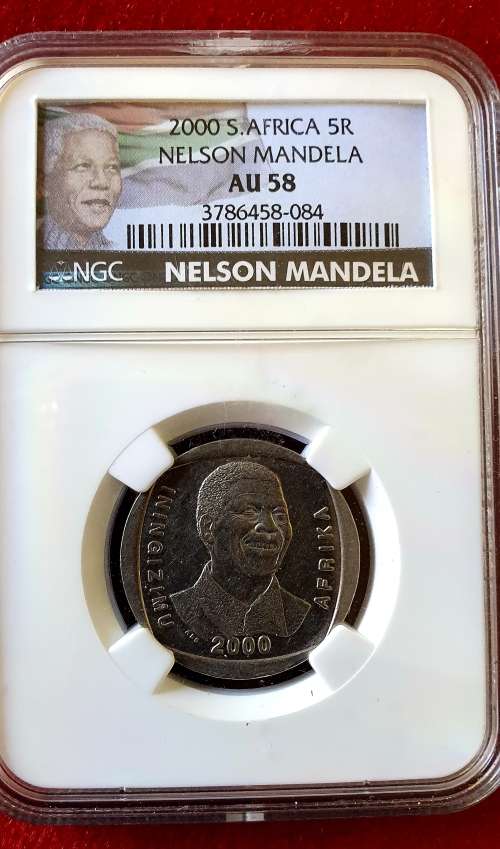 NELSON MANDELA 2000  R5. . AU 58. NGC GRADED.