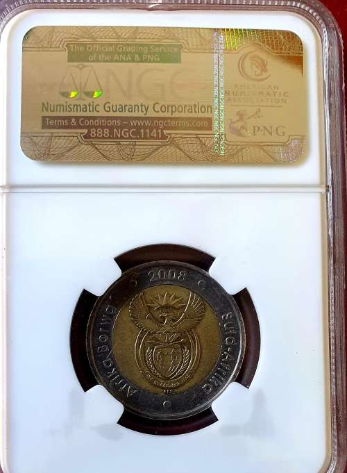 NELSON MANDELA 2008   R5. . AU 58. NGC GRADED. 90th Birthday