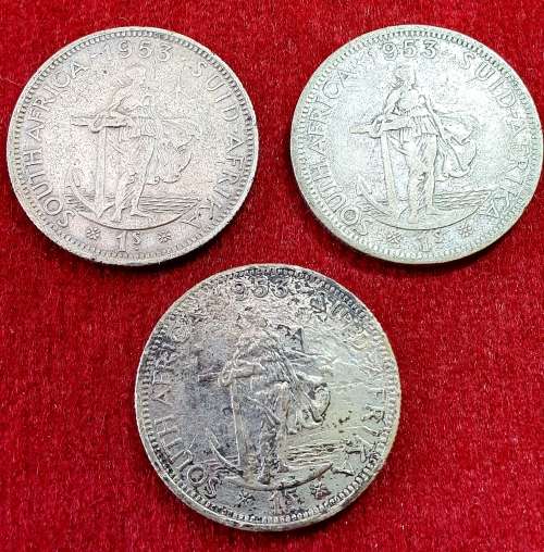 SHILLING 1953. SOUTH AFRICA . 3 X COINS. SILVER 16.5 gr. EXCEPTIONAL QUALITY.