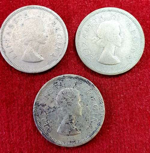 SHILLING 1953. SOUTH AFRICA . 3 X COINS. SILVER 16.5 gr. EXCEPTIONAL QUALITY.