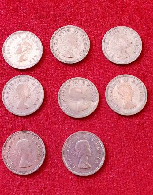 3 PENCE COLLECTION S. A.  ( 3D) 8 X COINS. "52,53,54,55,56,57,58.59. SILVER. 11.31 GR. ( B )