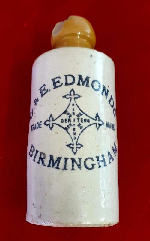 G & E EDMONDS STOUT STONE WARE STOUT BOTTLE 1901. BIRMINGHAM. SALVAGED FROM DEELFONTEIN.