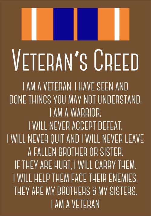 VETERANS CREED .  A 4 SIZE. ON BOARD.