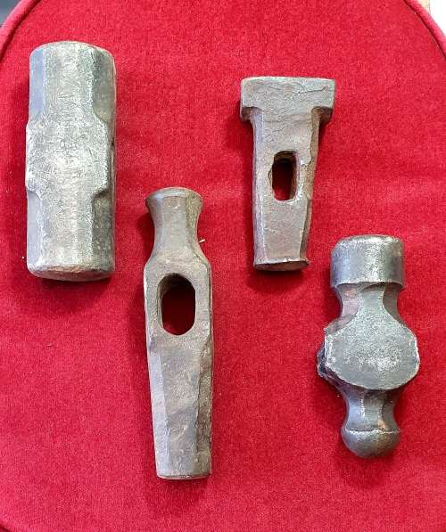 4 X ANTIQUE BLACKSMITH  FORGING HAMMER HEADS !! SCARCE FIND ! CIRCA 1901