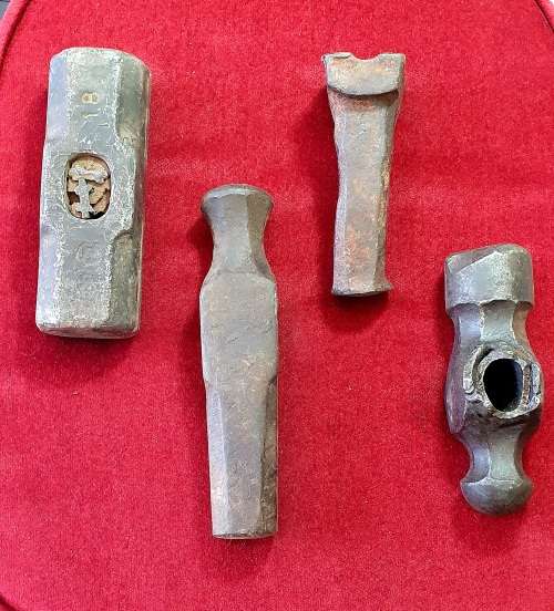 4 X ANTIQUE BLACKSMITH  FORGING HAMMER HEADS !! SCARCE FIND ! CIRCA 1901