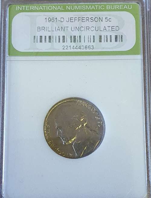 BRILLIANT UNCIRCULATED. 1961 JEFFERSON 5 CENT.