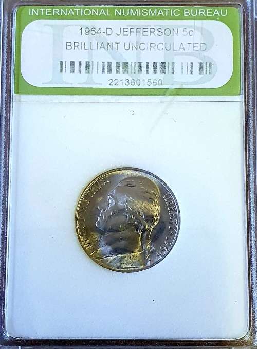 BRILLIANT UNCIRCULATED .1964 .JEFFERSON 5 CENT.