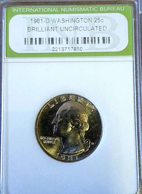 BRILLIANT UNCIRCULATED 1981 WASHINGTON QUARTER DOLLAR . .