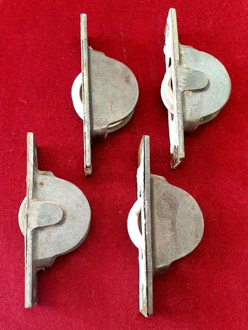 4 X ANTIQUE BRASS and CAST IRON  TROLLEY WHEELS. SCARCE FIND !!