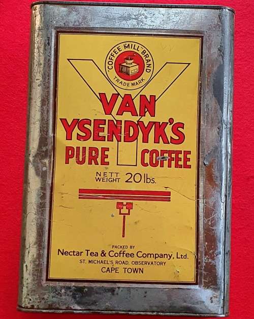 ANTIQUE HUGE 20 LBS VAN YSENDYK SE SUIWER KOFFIE TIN. 35CM HIGH X 24CM WIDE !!