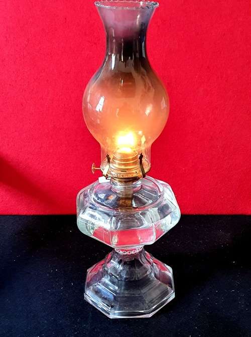 ANTIQUE HUGE GLASS PARAFFIN LAMP 45CM HIGH !! WORKING !