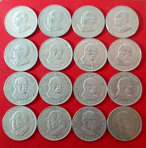 16 X ONE RAND NICKEL COINS. 5 X 79, 7 X 90, 2 X 85, 2 X 82. ONE BID FOR ALL !!
