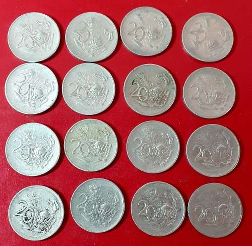 16 X 1965  20 CENT COINS. 8 X ENG / 8  X AFR.  EXCEPTIONAL CONDITION ! ONE BID FOR ALL !!