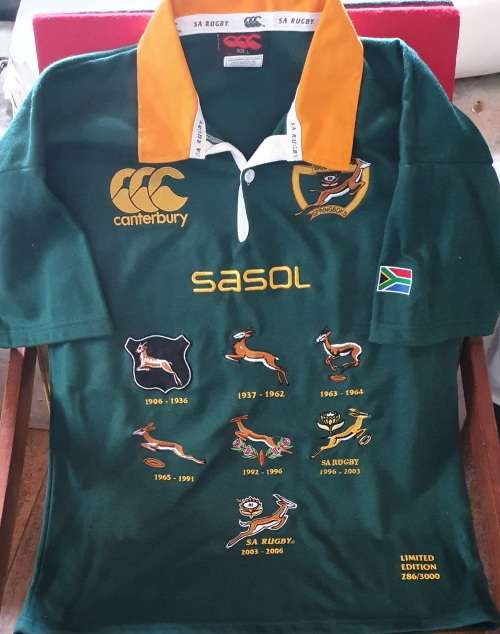1906 T0 2006 CELEBRATING 100 YEARS SPRINGBOK RUGBY JERSEY LIMITED EDITION WITH CERTIFICATE. 286/3000