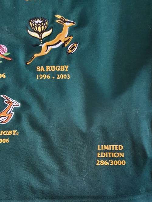 1906 T0 2006 CELEBRATING 100 YEARS SPRINGBOK RUGBY JERSEY LIMITED EDITION WITH CERTIFICATE. 286/3000