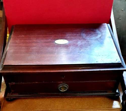 ANTIQUE HUGE SOLID WOOD CUTLERY CANTEEN WITH DRAWER. CIRCA 1899