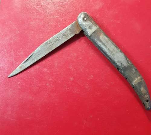 ANTIQUE OKAPI FOLDING KNIFE. CARBON STEEL. 21 CM LONG