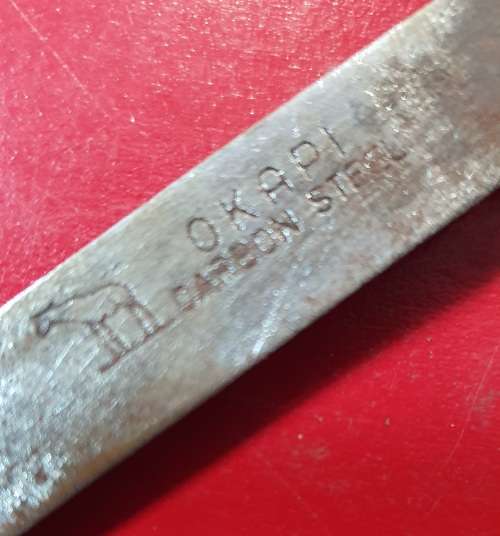ANTIQUE OKAPI FOLDING KNIFE. CARBON STEEL. 21 CM LONG