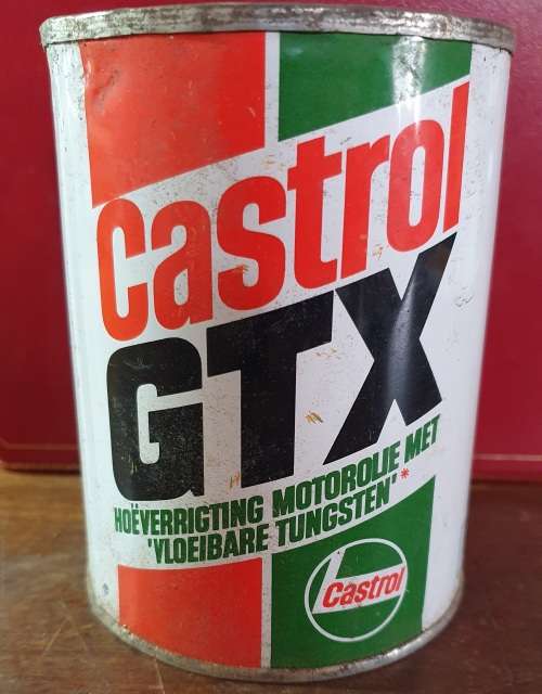 AFRIKAANS CASTROL TIN. VLOEIBARE TUNGSTEN. OPEN. NO LID.
