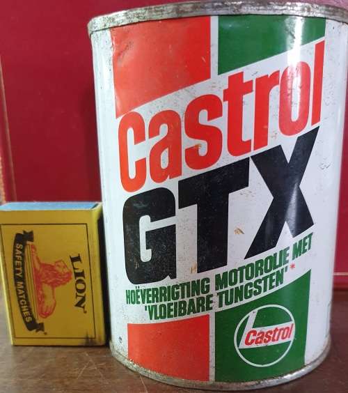 AFRIKAANS CASTROL TIN. VLOEIBARE TUNGSTEN. OPEN. NO LID.