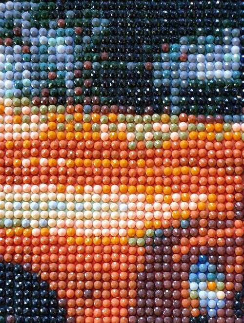 ANTIQUE HUGE BEADED POINT  WORK OF OLD FORD BAKKIE ON CANVAS  !! SCARCE !!! 78 CM X 36 CM .