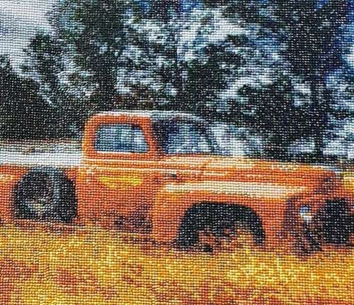 ANTIQUE HUGE BEADED POINT  WORK OF OLD FORD BAKKIE ON CANVAS  !! SCARCE !!! 78 CM X 36 CM .