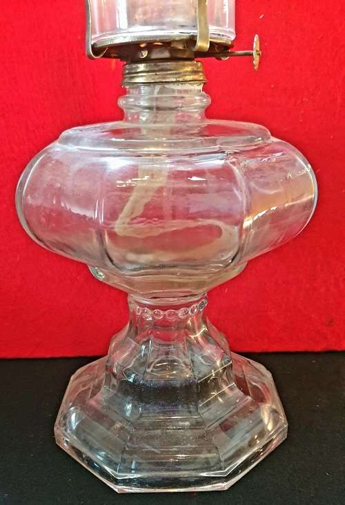 HUGE  ANTIQUE GLASS PARAFFIN LAMP 45CM HIGH . WORKING.