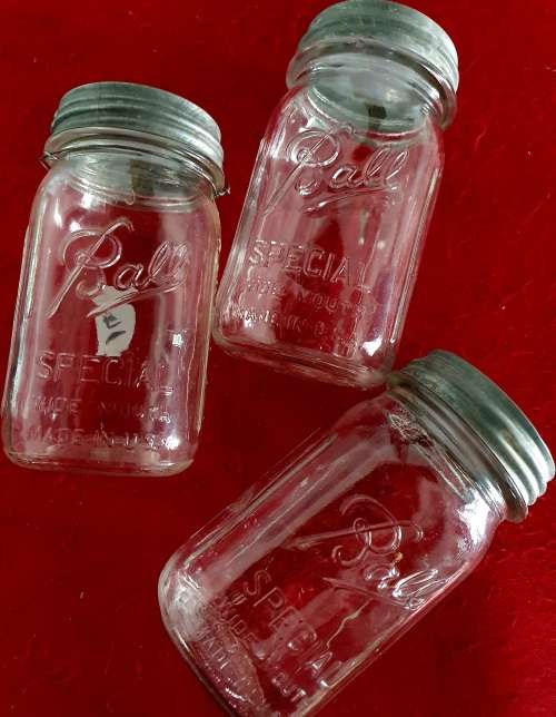 3 X 1930s BALL PRESERVE JARS. WITH ORIGINAL PORCELAIN LID.18CM HIGH .BID PER JAR !!
