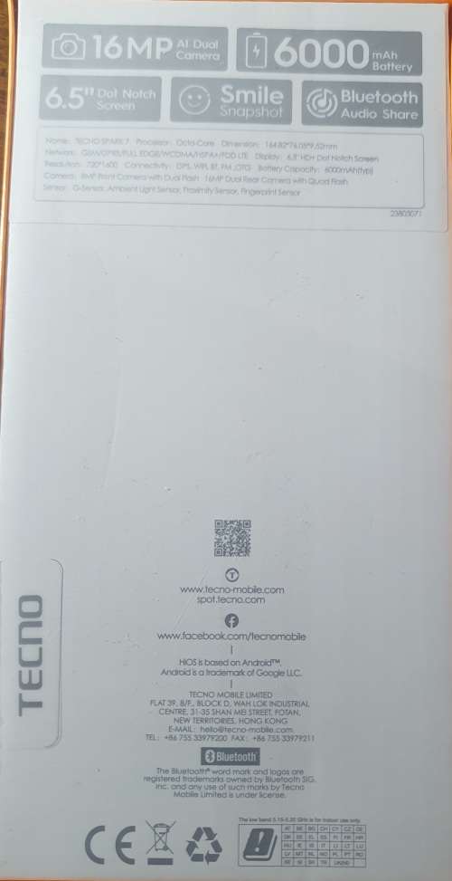 TECNO SPARK 7 CELL PHONE. 64GB 4G DS MORPHEUS BLUE. NEW IN UNOPENED BOX.