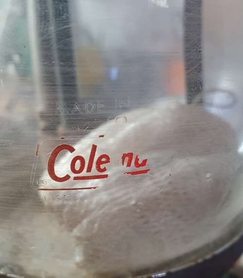 VINTAGE COLEMAN 201 KEROSENE LANTERN. ORIGINAL GLASS. WICHITA KANSAS.