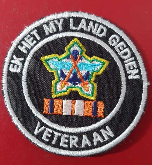 QUALITY EMBROIDERED BADGE. 7CM DIA. EK HET MY LAND GEDIEN. VETERAAN.