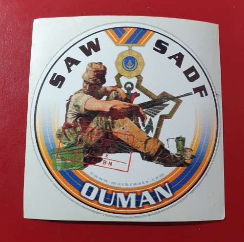 QUALITY VINYL STICKER 9CM DIA. SAW/SADF OUMAN.