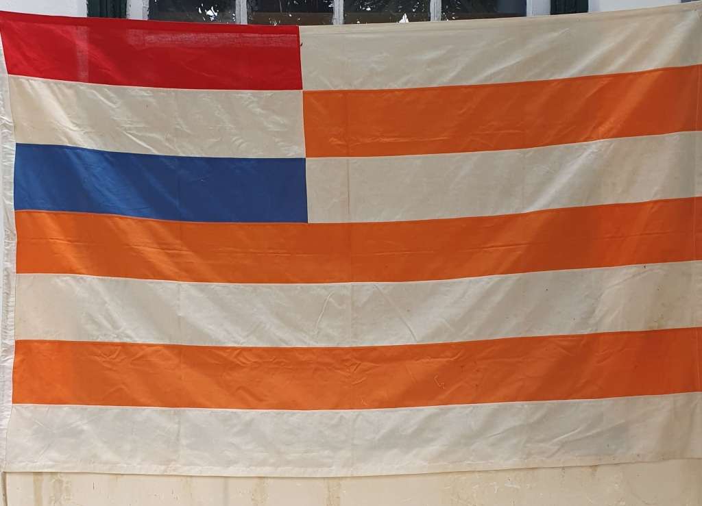 VERY OLD BIG `ORANJE-VRIJSTAAT` FLAG. 1.8M X 1.2M. SEWN NOT PRINTED. GOOD CONDITION .
