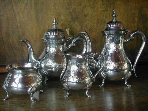 VICTORIAN STYLE SILVER(espn) COFFEE AND TEA SET. COMPLETE.