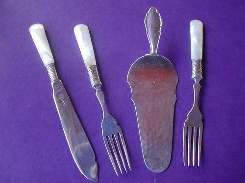 ANTIQUE SILVER & SILVER PLATED SET WITH MOTHER OF PEARL.